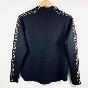 Women’s Black mock neck gold-tone studded long sleeve pullover sweater blouse